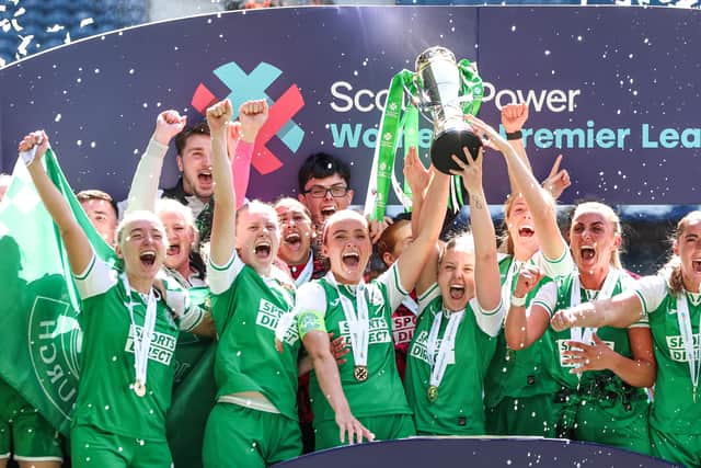 Hibs Women lift the SWPL title after beating Rangers 1-0 at Ibrox.