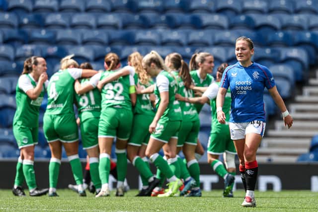 Hibs celebrate on a difficult day for Rangers in Govan.