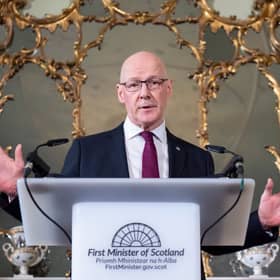 First Minister John Swinney, delivering a speech at Bute House in Edinburgh in February