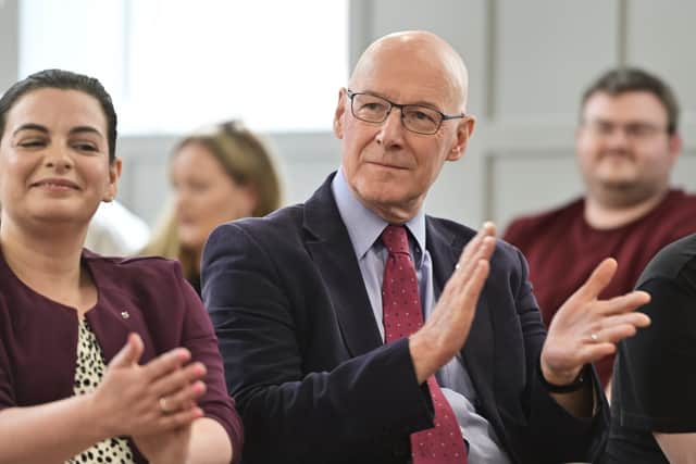 John Swinney and SNP candidate for the Hamilton, Larkhall and Stonehouse by-election Katy Loudon. Photo by John Devlin