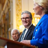 Keir Starmer and European Commission president Ursula von der Leyen discuss the new UK-EU deal at a press conference in London (Picture: Carl Court)