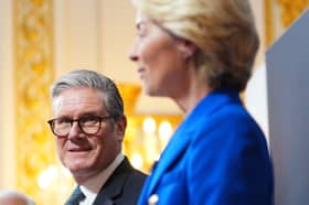 Keir Starmer and European Commission president Ursula von der Leyen discuss the new UK-EU deal at a press conference in London (Picture: Carl Court)