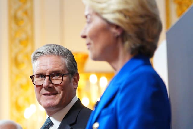 Keir Starmer and European Commission president Ursula von der Leyen discuss the new UK-EU deal at a press conference in London (Picture: Carl Court)