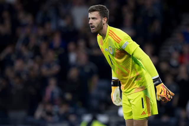 Scotland goalkeeper Angus Gunn is currently without a club after his release from Norwich. (Photo by Craig Williamson / SNS Group)