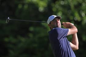 Scottie Scheffler in action with his replacement driver in the final round of the PGA Championship at Quail Hollow