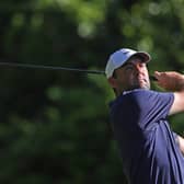 Scottie Scheffler in action with his replacement driver in the final round of the PGA Championship at Quail Hollow