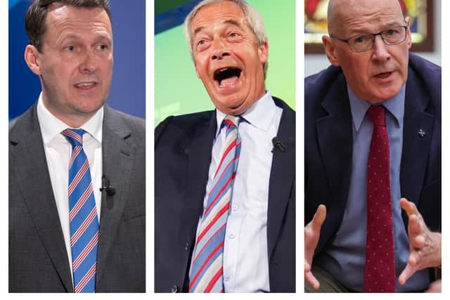 Russell Findlay, Nigel Farage and John Swinney