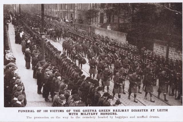 Funeral of 100 soldiers from the 7th Battalion (Leith) Royal Scots who died in the Gretna Green rail disaster on May 24 1915. A new exhibition on the tragedy and the men who lost their lives has opened at the Out of the Blue Drill Hall in Dalmeny Street, where the battalion was based. PIC: Royal Scots Regimental Museum