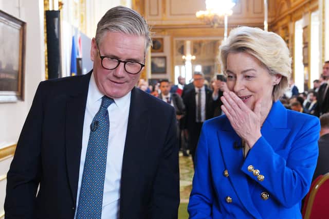 Prime Minister Sir Keir Starmer and European Commission President Ursula von der Leyen after hosting a joint press conference during the UK-EU Summit at Lancaster House in London