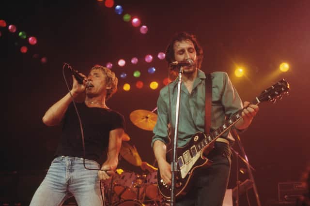 Roger Daltrey and Pete Townshend of The Who perform at the Capitol Theater, Passaic, New Jersey on 10 September 1979.