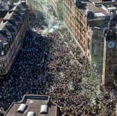 Thousands of Celtic FC fans gathered at Glasgow Cross at the weekend. Picture: John Devlin