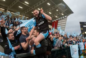  Finn Russell celebrates Glasgow Warriors' win over Munster in the 2015 Pro12 final in Belfast, his only major club honour.