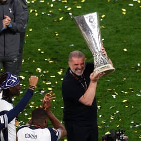 Ange Postecoglou lifts the Europa League trophy with the mighty Spurs