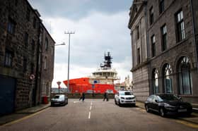 An oil industry supply vessel docked at Aberdeen Harbour (Picture: Andy Buchanan)