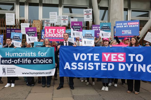 Liam McArthur MSP with supporters of his Assisted Dying Bill outside the Scottish Parliament (Picture: Jeff J Mitchell)