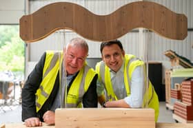 Scottish Labour leader Anas Sarwar with the party's candidate for the Hamilton, Larkhill and Stonehouse by-election Davy Russell, left, during a visit to BE-ST (Built Environment - Smarter Transformation) at Hamilton International Technology Park in South Lanarkshire, to discuss house building and economic growth