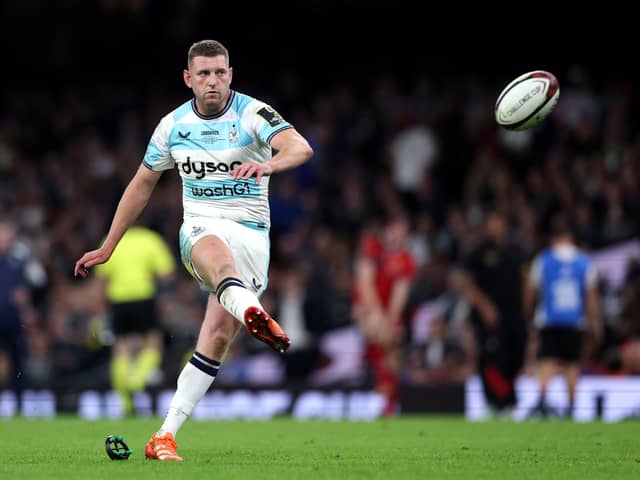 Finn Russell of Bath kicks a conversion after his team's fourth try during the EPCR Challenge Cup final win over Lyon at Principality Stadium, Cardiff. (Photo by Michael Steele/Getty Images)