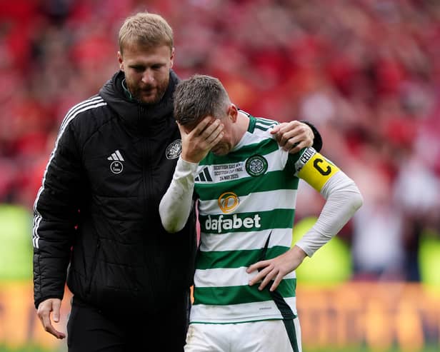 Celtic's Callum McGregor (right) after the Scottish Gas Men's Scottish Cup final at Hampden Park, Glasgow. Picture date: Saturday May 24, 2025.