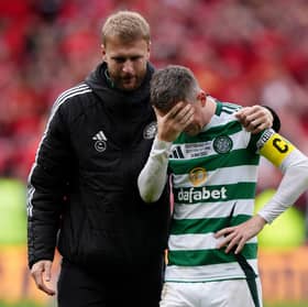 Celtic's Callum McGregor (right) after the Scottish Gas Men's Scottish Cup final at Hampden Park, Glasgow. Picture date: Saturday May 24, 2025.