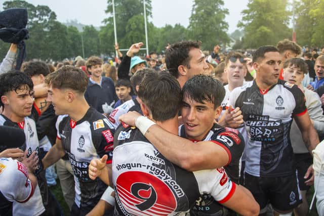 The Shogun players embrace after beating Melrose. Pic: Lisa Ferguson
