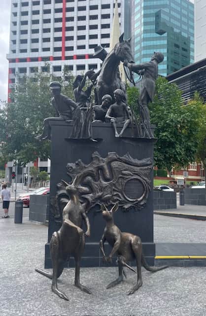 The Petrie Tableau Statue, lauding the city’s founding family, in King George's Square, Brisbane.