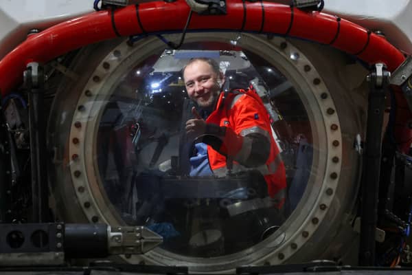 Secretary of State for Scotland Ian Murray sits inside a rescue submersible during a visit to defence contractor JFD Global in Renfrew in March