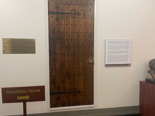 The ‘Largs Door’ removed from the home of Thomas Brisbane’s Ayrshire home, on display in the City Hall.