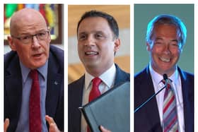 John Swinney, Anas Sarwar and Nigel Farage