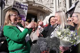 Susan Smith (left) and Marion Calder, co-directors of For Women Scotland, celebrate outside the Supreme Court in London in April.