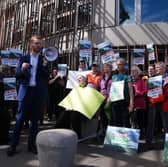 Flamingo Land protestors outside the Scottish Parliament with Ross Greer MSP.