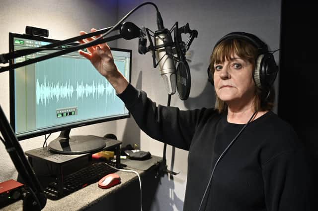 Voiceover artist Diane Brooks in her studio near Glasgow on Thursday
