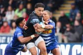 Glasgow Warriors' Sione Tuipulotu tries to break clear of Manie Libbok during last season's United Rugby Championship play-off quarter-final against the Stormers at Scotstoun.