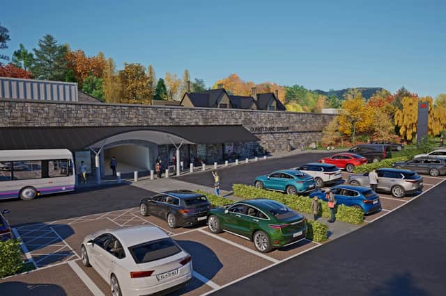 The dualled A9 will run beside Dunkeld Station (in background) with a pedestrian underpass from the car park