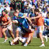 Bulls' Cameron Hanekom barges through the Edinburgh defence.