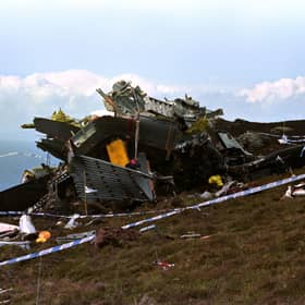 The wreckage of the RAF Chinook helicopter, which crashed on the Mull of Kintyre on June 2, 1994, killing all 29 on board, including 25 top Northern Ireland security experts