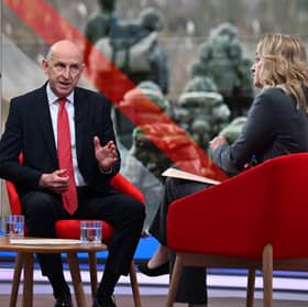 Defence Secretary John Healey appearing on the BBC1 current affairs programme, Sunday with Laura Kuenssberg