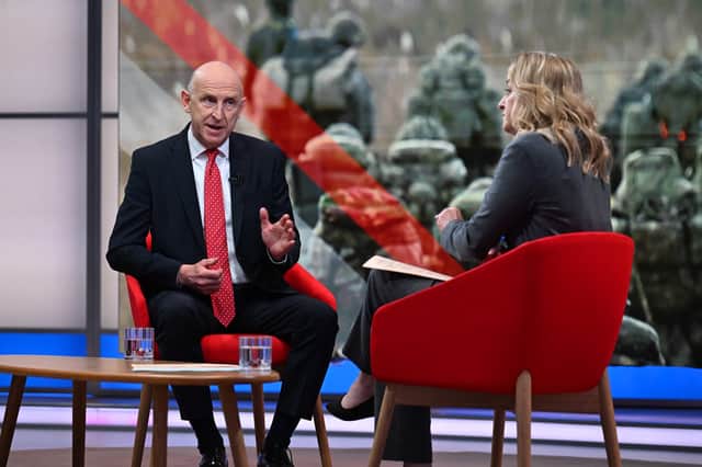 Defence Secretary John Healey appearing on the BBC1 current affairs programme, Sunday with Laura Kuenssberg