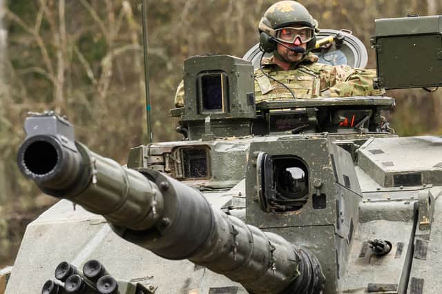 Prince William rides in a Challenger 2 tank while visiting British forces at the Tapa army base in northern Estonia in March (Picture: Raigo Pajula)