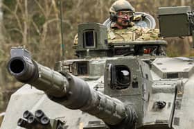 Prince William rides in a Challenger 2 tank while visiting British forces at the Tapa army base in northern Estonia in March (Picture: Raigo Pajula)
