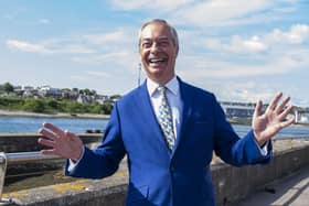 Reform leader Nigel Farage holds a press conference in Aberdeen on Monday