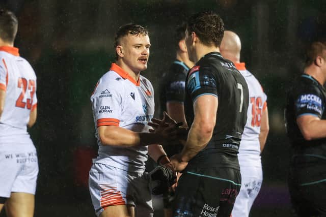 Edinburgh's Darcy Graham (left) and Glasgow Warriors' Rory Darge have both been named in the URC 'Elite XV' as voted by the rugby media. (Photo by Ross MacDonald / SNS Group)