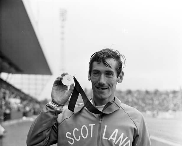 Lachie Stewart with his gold medal won in the Commonwealth Games 10,000 metres final at Meadowbank stadium Edinburgh in July 1970 (Picture: The Scotsman)