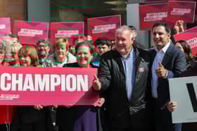 Anas Sarwar with Scottish Labour candidate Davy Russell ahead of the Hamilton, Larkhall and Stonehouse by-election (Photo by Jeff J Mitchell/Getty Images) 