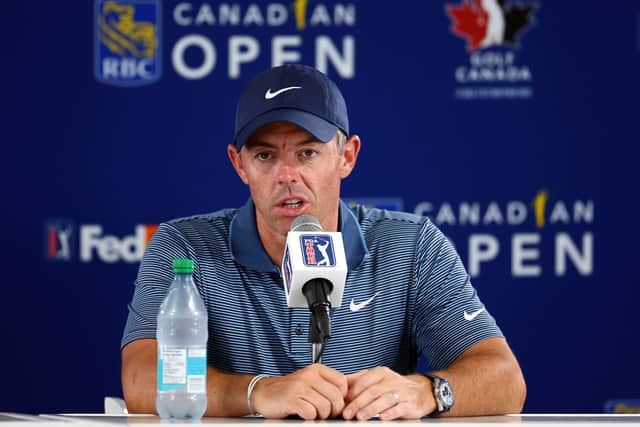 Rory McIlroy speaks to the media ahead of the RBC Canadian Open Pro-Am at TPC Toronto at Osprey Valley in Ontario