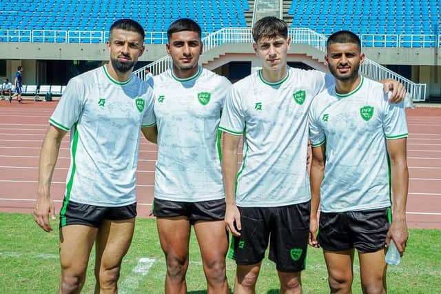 Rayan Mohammed (second left) with his Pakistan teammates Rahis Nabi, McKeal Abdullah and Haroon Hamid.