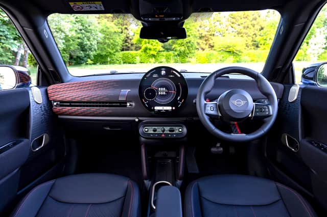 Interior shot of the Mini JCW Electric dashboard