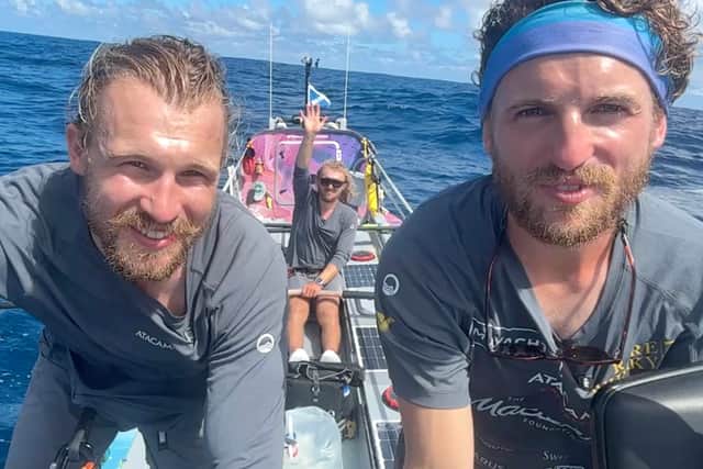 (Left-right) Jamie, Lachlan and Ewan Maclean, three Scottish brothers aiming to become the fastest people to row across the Pacific, have received a surprise video call from Hollywood actor Mark Wahlberg, who told them their record-breaking bid "could be a movie". Picture: The Maclean Brothers/PA Wire