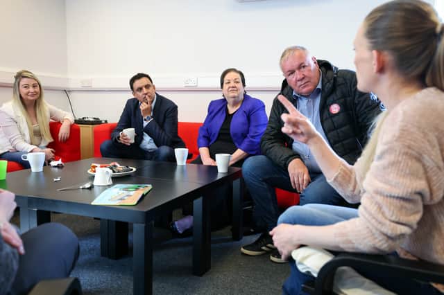 Scottish Labour leader Anas Sarwar and deputy Jackie Ballie join the party's candidate in the Hamilton by-election Davy Russell to meet local parents at the specialist neonatal care centre in Wishaw this week