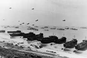 Land craft, barrage balloons and ships at Omaha beach shortly after the invasion in June 1944 (Picture: Three Lions)