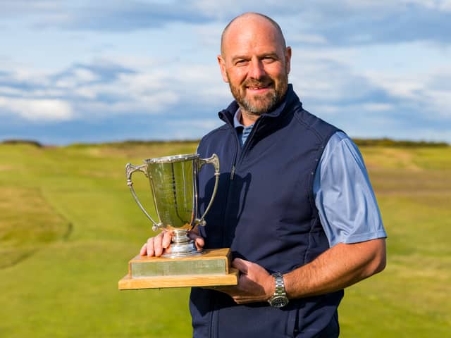 Craig Lee shows off the trophy at Royal Dornoch after winning the Northern Open for a second time